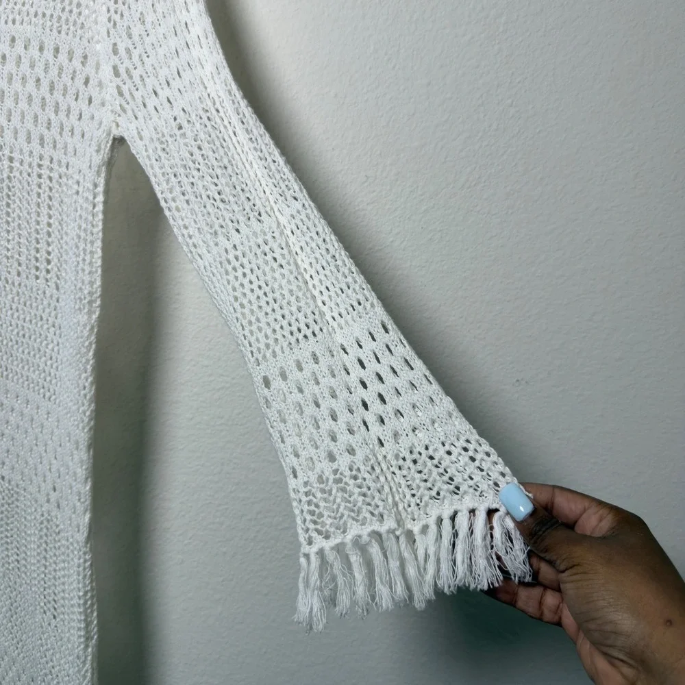 Tommy‎ Bahama Women Linen Cotton Swim Coverup Dress Crochet Fringe Beach Resort